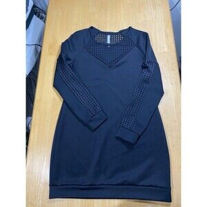 Fabletics Womens Tilly Sweatshirt Dress Black Neoprene Perforated SZ M 17pit2pit